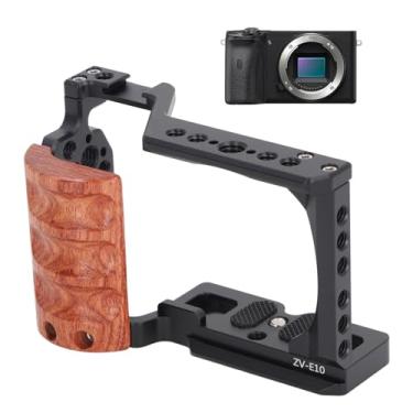 Imagem de Gaiola de Câmera Compacta para ZV E10, Gaiola de Câmera Multifuncional Com Roscas de 1/4 pol. de Localização de 3/8 pol., Sapata Fria, Alça de Madeira, Placa Inferior Arca para