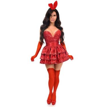 Imagem de Daisy corsets Espartilho feminino de coelhinho de lantejoulas vermelhas com 5 peças, Vermelho, 5X