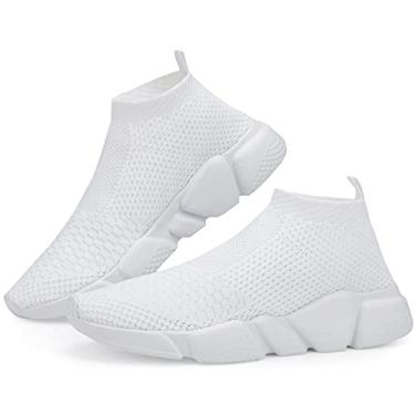 Imagem de Santiro Tênis de caminhada masculino, leve, cano alto, respirável, de malha, atlético, tênis de corrida moderno para academia, Branco, 38