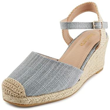 Imagem de Alexis Leroy Sandália anabela feminina com tira de fivela e tira fechada, Azul (treliça), 6