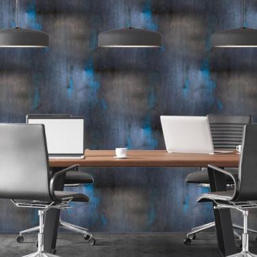 Imagem de Papel de Parede Adesivo Metal Aço Preto e Azul Moderno Quarto Sala de 