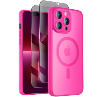 Imagem de Symcele Capa projetada para iPhone 13 Pro, compatível com MagSafe, com protetores de tela de privacidade X2, [proteção da câmera] [proteção contra quedas militares] capa de telefone à prova de choque,