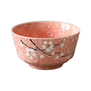 Imagem de 4 peças - Utensílios de mesa de cerâmica japoneses pintados à mão, tigela de arroz de restaurante doméstico - 11,4 cm - tigela - rosa
