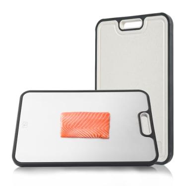 Imagem de Tábua de corte de titânio para cozinha, tábua de corte grande de dois lados para carnes, frutas e legumes, tábua de cortar com ranhura de suco, 38,5 x 26,4 cm