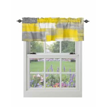 Imagem de Cortina sanfonada para janelas pintura abstrata amarela cinza haste bolso sanefa tratamentos estilo vintage cortinas curtas para cozinha janelas sala de estar quarto decoração 106,66 x 30,5 cm
