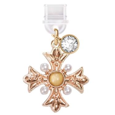 Imagem de ELISE & FONDA TP589 Tipo-C porta de carregamento antipoeira pequena cruz de cristal pingente de telefone celular para iPhone 15/16/Samsung/OnePlus/Xiaomi/oppo telefones Android (amarelo), approx. 2.8