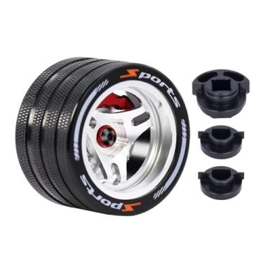 Imagem de Aluminum RC Hand Wheel Remote Control Steering Wheel Replacement Accessory RC Handwheel for Spektrum Futaba Flysky SANWA NB4 7PX X9 Transmitter Upgrade Accessories (Silver Style 1)