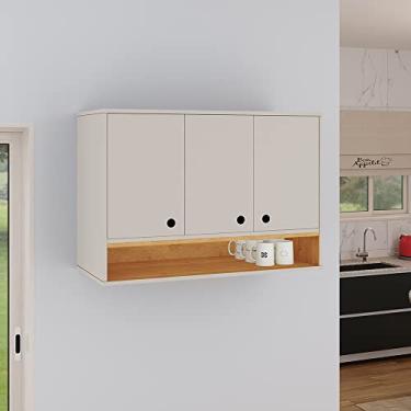 Imagem de Genérico, Armário Aéreo 3 Portas Suspenso com Nicho Prateleira Organizador Cozinha Balcão Jessica - Off White/Cina