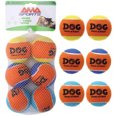 Imagem de AMA SPORT Bolas de tênis estridentes para cães de 6,3 cm pequenas e médias para jogar e pegar brinquedos de cachorro para treinamento, exercício, salto alto, pacote com 6 (multicolorido A)