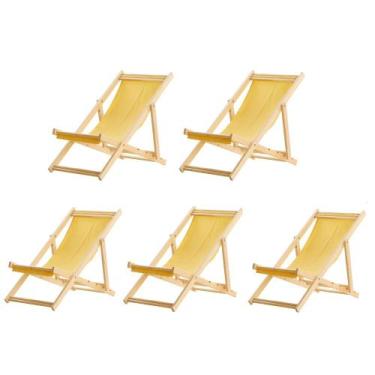 Imagem de Kit 5 Cadeiras Espreguiçadeira Preguiçosa Dobrávl Sem Braço Natural - 