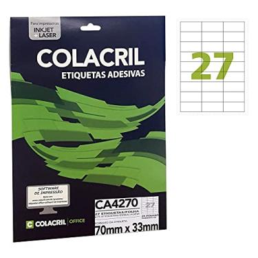 Imagem de Etiqueta Adesiva Colacril, Ink-Jet/Laser A4, CA4270, Branco, 33 x 70 mm, envelope com 25 fls-675 etiquetas
