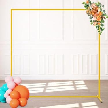 Imagem de PATYDEST Suporte de arco de casamento dourado 1,8 m quadrado de metal arco de fundo suporte de arco de balão arcos de casamento para cerimônia festa pano de fundo, moldura arqueada para aniversário