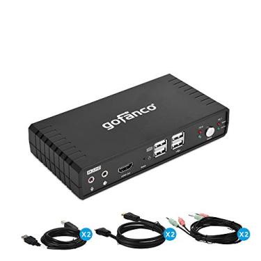 Imagem de gofanco Interruptor HDMI 2.0 KVM de monitor único (2 portas) – 4K 60Hz 4:4:4, 18 Gbps, HDCP 2.2, comutador de teclado e mouse com hub e áudio USB 2.0, entrada de microfone/saída estéreo, comutação de