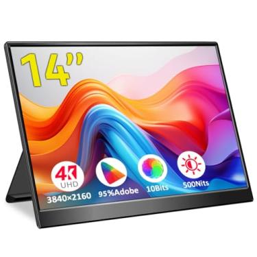 Imagem de Monitor portátil 4K, monitor portátil de 14 polegadas USB C, tela de jogos Adobe 95% HDR de 10 bits com USB C/HDMI/Mini DP compatível com laptop/console de jogos/PC/superfície