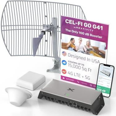 Imagem de CEL-FI GO G41 com antena parabólica de grade | Amplificador de celular para casa | 4G, 5G, AT&T, Verizon e T-Mobile | Cobertura de até 15.000 pés quadrados | Amplificador de sinal de celular de 100 dB