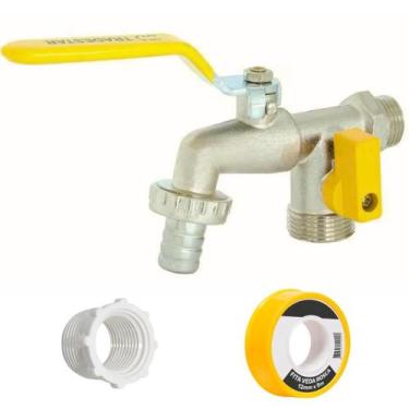 Imagem de Torneira Com Duas Saídas + Bucha De Redução + Veda Rosca - Hayom
