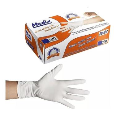 Imagem de 2X Luva Descartável De Látex Com Pó Medix Cor Natural Tamanh