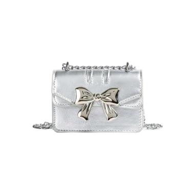 Imagem de GORGLITTER Bolsa feminina com laço de couro PU bolsa tiracolo Y2k bolsas de ombro quadradas, Prata, one_size