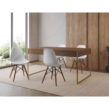 Imagem de Conjunto Industrial Filadelfia 137x90 Ferro Dourado Tampo Amendoa 4 Ca