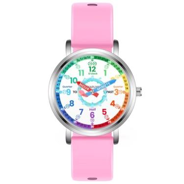 Imagem de Kchss Relógio analógico infantil, relógio de aprendizagem para crianças de 8 a 12 anos, à prova d'água, para meninos de 5 a 7 anos, 6 a 8 anos, relógios para meninas, 13. Baleia rosa fofa - pulseira