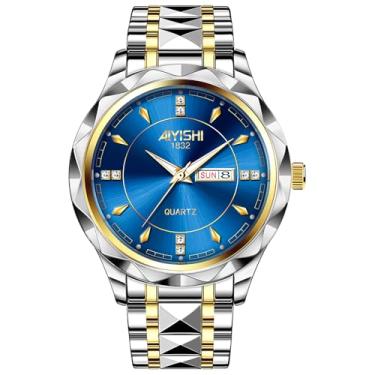 Imagem de AIYISHI Relógio de pulso masculino diamante para negócios, analógico, quartzo, aço inoxidável, à prova d'água, luminoso, data, luxuoso, casual