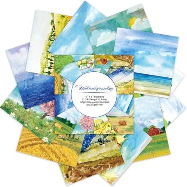 Imagem de 24 folhas, 12 designs, bloco de papel para scrapbook, 15 x 15 cm, decopodge de um lado, papel de cartolina artesanal, scrapbooking de Natal, faça você mesmo, material decorativo para cartões. Paisagem