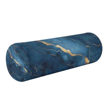 Imagem de STAYTOP Linda almofada de pescoço com textura de mármore azul para dormir - Almofada de pescoço para alívio da dor - Almofada de rolo de pescoço de espuma viscoelástica premium - Almofada de rolo de