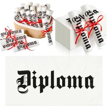 Imagem de Gilprop Conjunto de 100 guardanapos para convidados para diploma de graduação, vermelho, preto e branco, talheres enrolados, descartáveis, com fita e tesoura para celebração (diploma, vermelho, 100