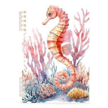 Imagem de Burbuja Caderno de cavalos-marinhos de recifes de corais em aquarela, papel pautado universitário A5 com 60 folhas, livro de anotações para diário, escritório, 1 pacote