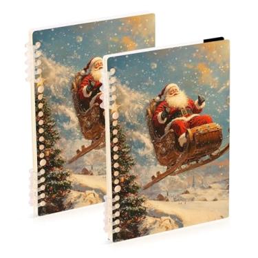 Imagem de Burbuja Cadernos de Natal Papai Noel em trenó, papel pautado universitário A5 com 60 folhas, fichário para diário, escritório, 2 unidades