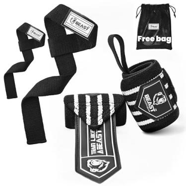 Imagem de Beastpowergear Pulseiras e Pacote de Alças | Grau de Competição | Qualidade Profissional de 45 cm Oferece Suporte de Pulso Adicional Durante Levantamento de Peso, Levantamento de Peso e Treinamento de