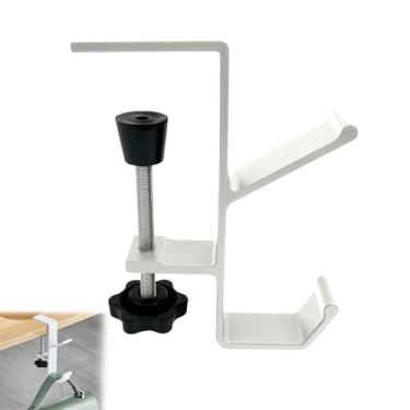 Imagem de Gancho portátil para bolsa escolar mesas suporte fone de ouvido hanger mesa com clampe design giratório liga alumínio gadget prático fácil instalar