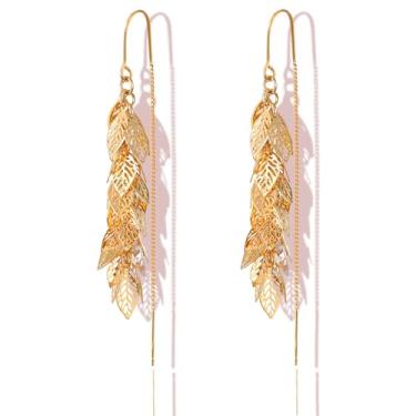 Imagem de ZioNNyxviana Brincos femininos banhados a ouro 14K com pingente de corrente de corrente de prata esterlina 925 na moda de prata esterlina 925 ouro/prata com borlas longas florais e hipoalergênicos