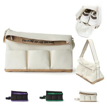 Imagem de Pequena bolsa de ginástica feminina, bolsa de viagem de fim de semana com compartimento para sapatos, mini bolsa de mão com bolso molhado (bege), Bege, S, Kit pessoal, bolsa de mão, bolsa de viagem,