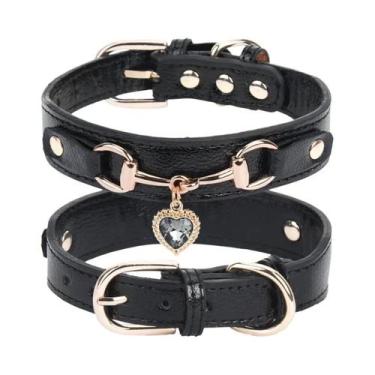 Imagem de Coleira De Couro Ajustável Com Strass Para Cães, Brilhante, Confortáve