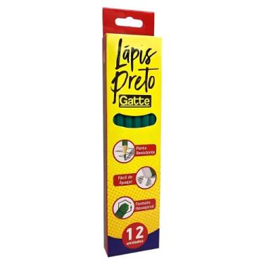 Imagem de Kit C/12 Lápis Preto Hexagonal Gatte Material Escolar C/ Ponta Resiste