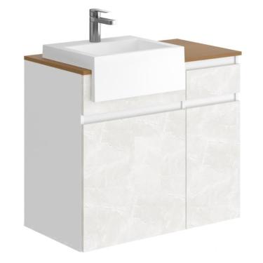 Imagem de Balcão Gabinete Para Banheiro Suspenso 80cm Moira B06 Branco Cristal Noce Amêndoa - Lyam Decor