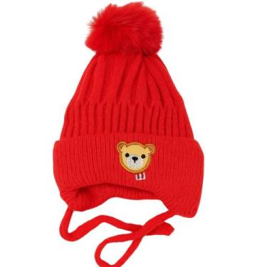 Imagem de Touca infantil gorro pompom ursinho forrada de pelinho de lã menino e 