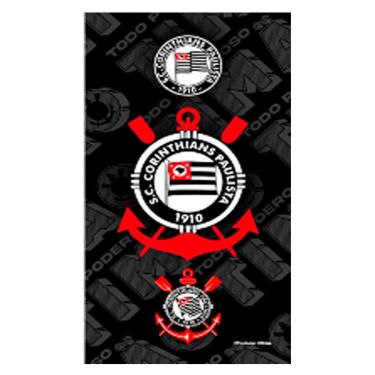 Imagem de Toalha Praia Buettner Veludo Estampado 100% Algodão Brasão Corinthians 70cm x 140m Preto