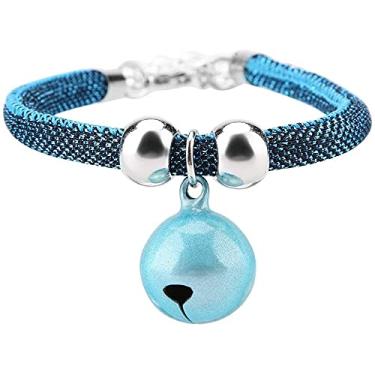 Imagem de Coleira de gato para animais de estimação, ajustável, feita à mão, gravata de gatinho, colar de nylon, acessórios de higiene, suprimentos para animais de estimação com corrente de extensão de sino para festa de casamento, aniversários, fotoshot (azul)