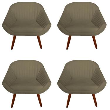 Imagem de Kit 04 Poltrona Anitta Pés Palito Suede Marrom Rato