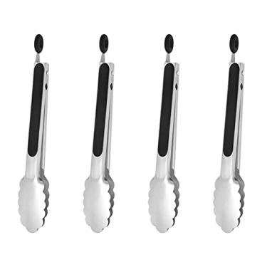 Imagem de UPTALY Pinças de churrasco 4 peças (26cm), pinça de grelha de aço inoxidável com alça preta, pinça de comida de tamanho grande, pinças de bife, pinça de servir para cozinhar, grelhar, churrasco, buffet