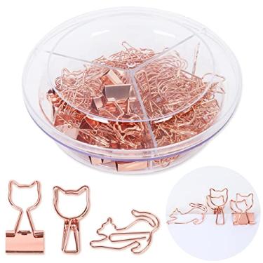 Imagem de Whaline 80 peças clipes de fichário de metal em forma de gato com caixa de cristal acrílico 3 designs ouro rosa bonito clipes de papel para gato para escritório casa escola cartões de convite de festa marcador de livro papel decorativo presente para amantes de gatos