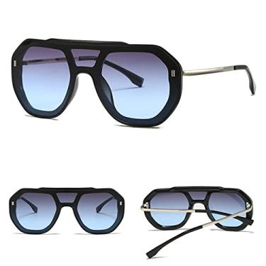 Imagem de Óculos de sol redondos superdimensionados moda feminina tendência grande armação verde uma peça óculos de sol masculino óculos de proteção ao ar livre, C2 preto cinza azul, tamanho único