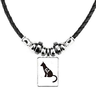 Imagem de DIYthinker Colar de gato preto e branco animal joia Torque pingente de corda de couro