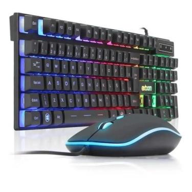 Imagem de Kit Teclado E Mouse 2400 Dpi Ergonômico Iluminado Led Colorido Abnt-2