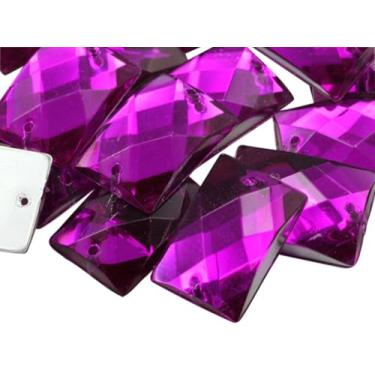 Imagem de 14 x 10 mm rosa fúcsia CH21 retângulo retângulo costurado em contas para artesanato strass acrílico plástico com furos para costura, enfeites de roupas, cosplay de fantasia 70 peças