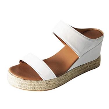 Imagem de Bigfanshu Sandálias femininas modernas de praia com bico aberto, plataforma macia e confortável, Branco, 40 BR