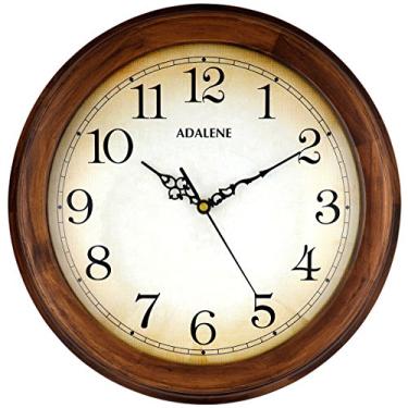 Imagem de Relógio de parede Adalene grande decorativo para decoração de sala de estar moldura de madeira de 35,56 cm – silencioso relógio de parede de madeira operado por bateria silencioso que não marca o movimento analógico de quartzo, números grandes, para cozinha, quartos