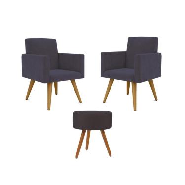 Imagem de Jogo 02 Poltronas Decorativas + Puff Redondo Oferta Cor: Cinza